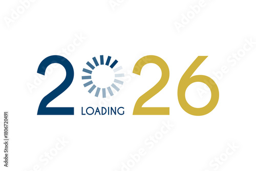 2026 business style Happy New Year vector template. Loading circle, coming soon concept. Banner or calendar cover.