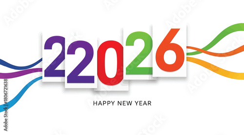 The year 2026 is displayed in a colorful and festive design, perfect for celebrating the upcoming new year, isolated on the numbers are arranged in a playful manner