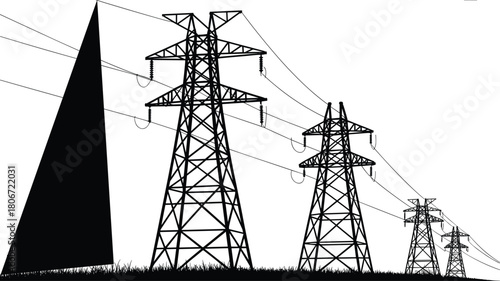 Electricity, transmission, power, energy, infrastructure, grid, voltage, pylon, tower, utility, industrial, engineering, landscape, rural, cable, wire, structure, support