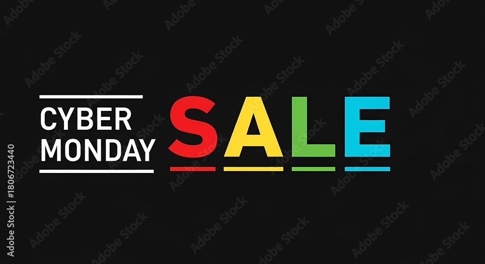 Obraz premium Cyber monday sale banner with colorful text on black background isolated on white background