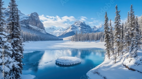 Emerald Lake in Yoho National Park, British Columbia Canada in Winter Landscape