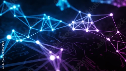 Futuristic visualization of a glowing blue and purple plexus network, representing the flow of data and digital communication
