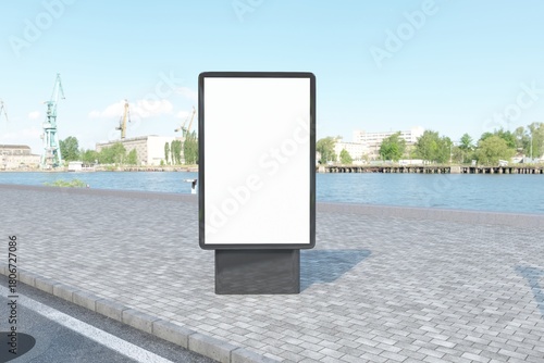 Advertise your brand with this stunning blank billboard mock-up near the waterfront on a bright sunny day