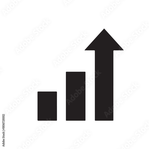 Bar chart with an upward arrow indicating steady progress growth