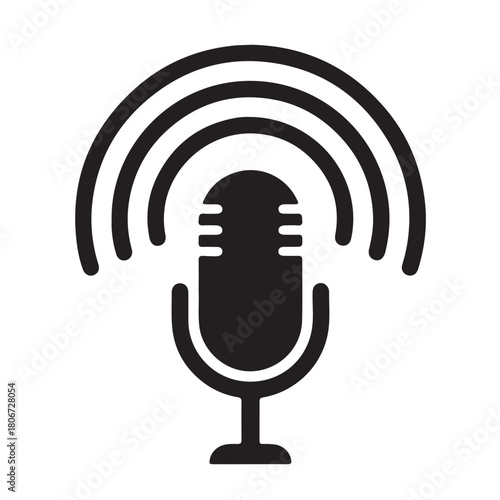 Microphone icon with waves, podcasting and broadcasting symbol