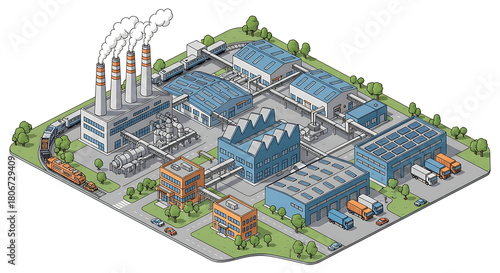 Isometric Industrial Factory Complex Illustration