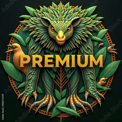 Premium Jungle Creature Emblem with Birds and Leaves