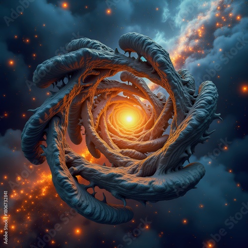 Cosmic Vortex with Glowing Core in Space