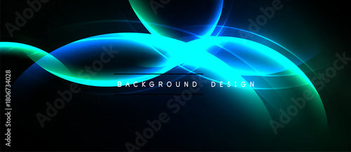 Abstract luminous waves, vibrant blues, greens. Dark background creates dramatic effect. Modern design element, sleek presentation.