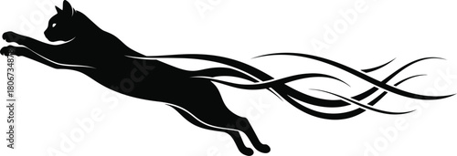 Leaping Panther Silhouette Tribal Tattoo Vector Illustration