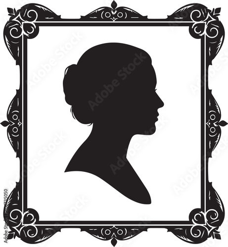 Elegant silhouette portrait of a woman in ornate frame
