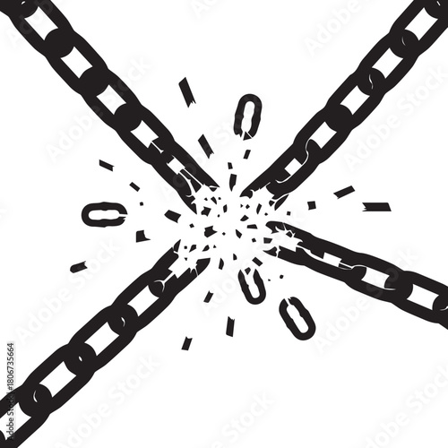 Broken chain links symbolizing freedom and breaking barriers