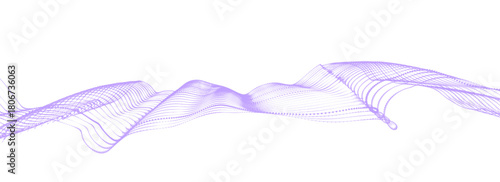 Abstract vector technology purple wave with motion glowing dots. Musical light cyberspace in digital background. Dynamic sound wave. Connection big data. Digital frequency equalizer.