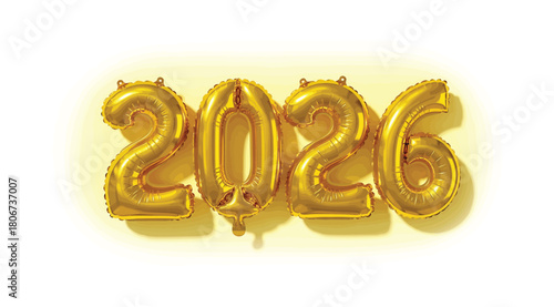 Golden 2026 balloons isolated on, a festive and shimmering display of the upcoming year, perfect for new years celebrations and milestone events, radiating joy and anticipation