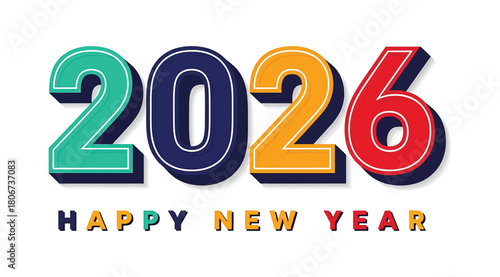 Vibrant 2026 happy new year design isolated on, featuring bold, colorful numbers and cheerful typography, perfect for festive greetings, invitations, and celebratory banners