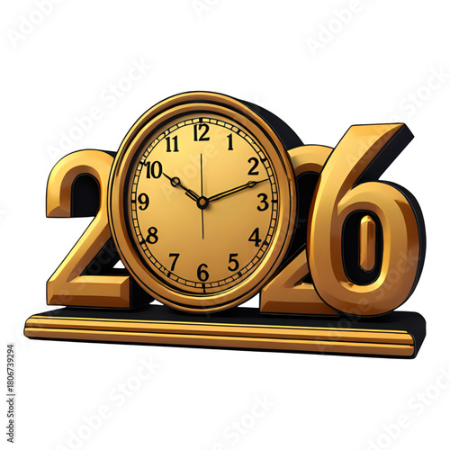 Golden clock displaying time near the numbers two thousand and six