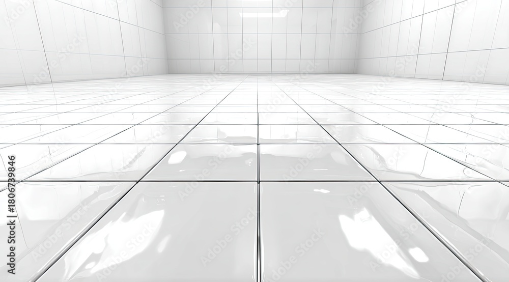 Obraz premium A pristine white tiled room, perspective view