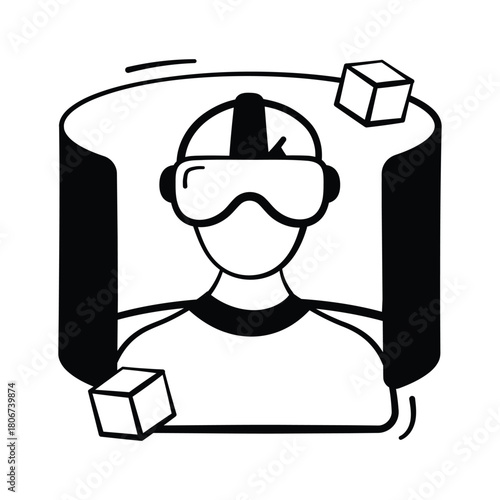 An eye catching hand drawn icon of virtual reality, modern vector
