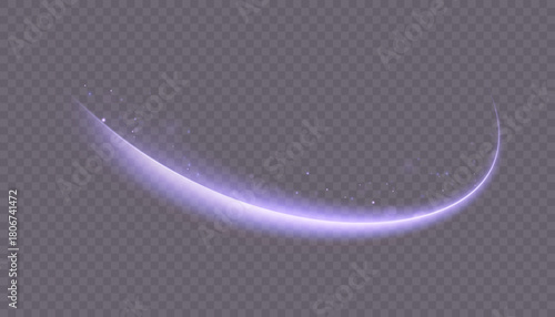Shiny bright purple glowing curved line with magical light effect. Glow effect for game interface design on black background.	