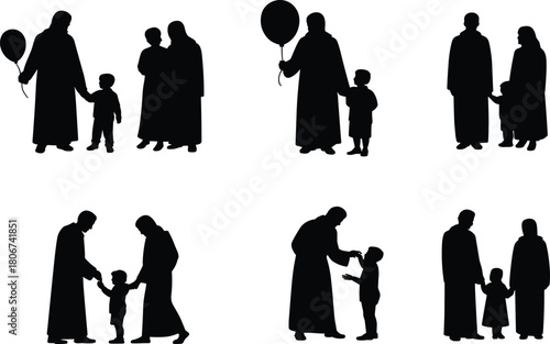 Family silhouette, adult child interaction, black graphic, vector illustration, parenting gesture, care pose, love icon, support stance, relationship themeFamily silhouette,