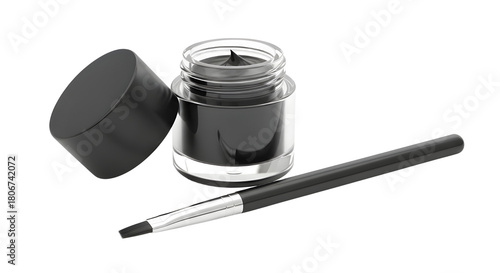 Jar of black eyeliner with brush isolated PNG with Transparent Background