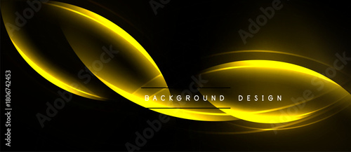 Abstract yellow lines over black background. Smooth curves create dynamic visual effect. Modern design element for presentations, websites.