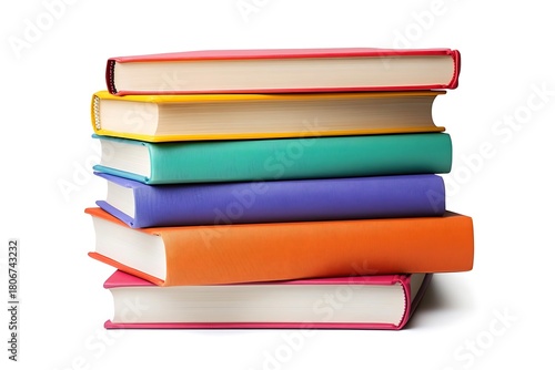 Stacked colorful hardcover books isolated on white background. Representing education, reading, learning, and knowledge