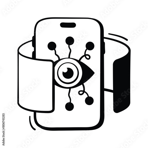 Futuristic AI vision device doodle icon, advanced digital perception