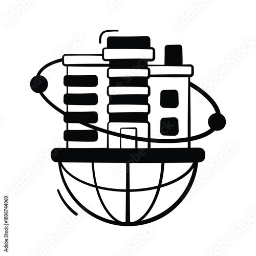 Virtual cityscape, digital real estate in the metaverse, doodle vector