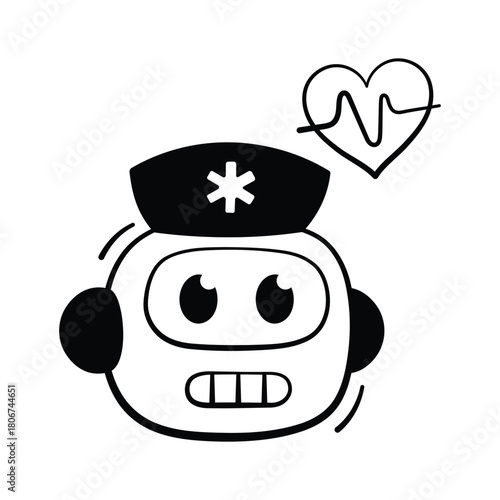 Creatively designed hand drawn icon of medical robot, premium vector