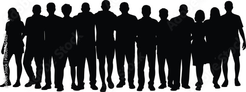 Large group of people standing together in silhouette, unity teamwork concept, diverse crowd illustration, community collaboration background