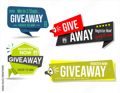 Giveaway enter and win word illustration gift box surprise style for social media