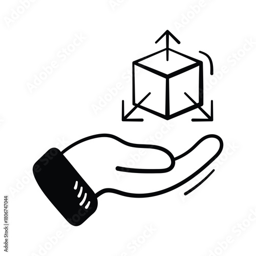 Trendy hand drawn icon of 3D object creation and modeling