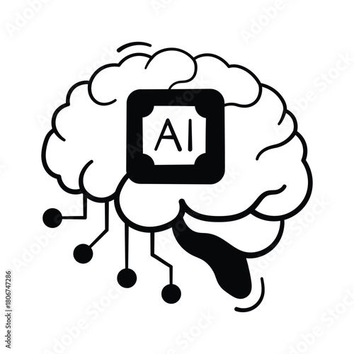 Well designed amazing icon of ai brain in hand drawn style