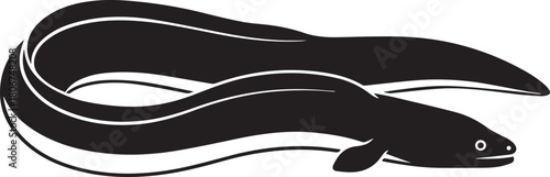 Black and white eel silhouette on white background