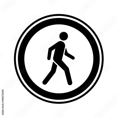 A pedestrian crossing sign in black and white, isolated on the simple design clearly indicates a designated area for walkers