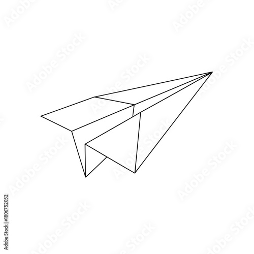Simple paper airplane isolated on, a classic symbol of childhood dreams, travel, and freedom in minimalist black and white