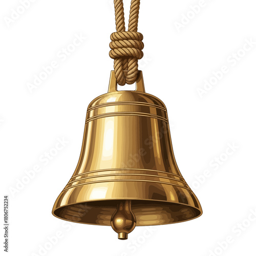 A golden bell hanging from a rope, isolated on, is a classic symbol of celebration, ringing out joyous news and festive occasions