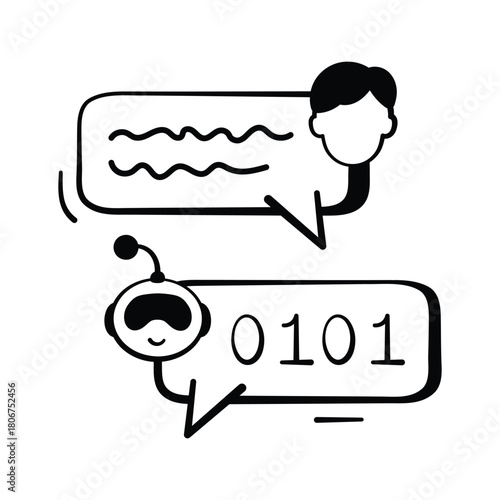 An eye catching hand drawn icon of robot conversation, ready to use vector