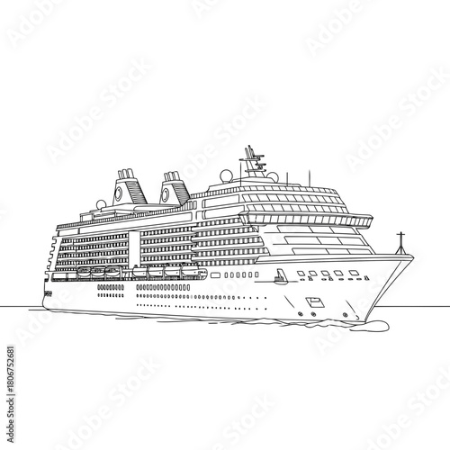 Cruise ship on the water isolated on a large passenger vessel for vacation, exploring the ocean, and enjoying a luxurious trip