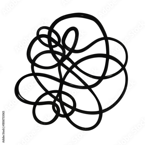 Abstract tangled lines forming a complex knot, isolated on a chaotic yet intriguing design with a sense of mystery and depth