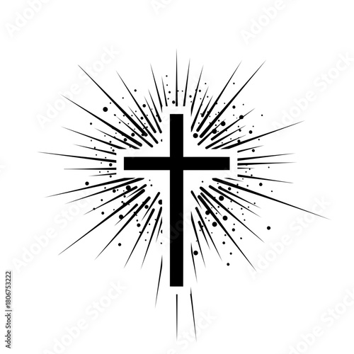 Christian cross with light rays isolated on for religious designs, easter, christmas, faith, hope, love and spirituality