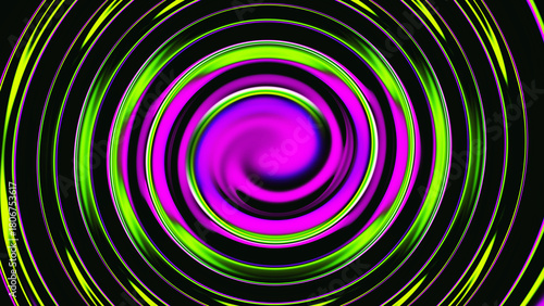 Bright neon green purple pink black color spiral background. Abstract pattern. Glitch Art trippy digital screen. Tech banner. Template. Luxury texture. Spiral. Virtual Reality. New technology. Circle.