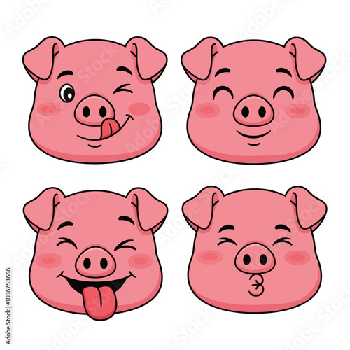 Cute pig face expression set isolated on, perfect for adding a playful and adorable touch to your designs and illustrations