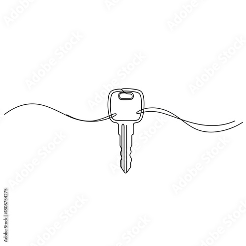 Minimalist continuous line drawing of a key, symbolizing access, security, and unlocking new possibilities isolated on