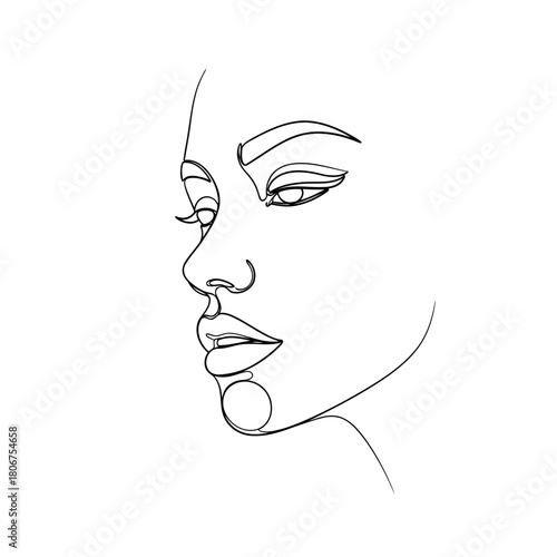 Elegant line art of a womans face isolated on, capturing the beauty and simplicity of minimalist design with a modern aesthetic