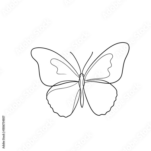 Elegant butterfly in a continuous line drawing, isolated on, representing transformation, beauty, and nature in a simple design