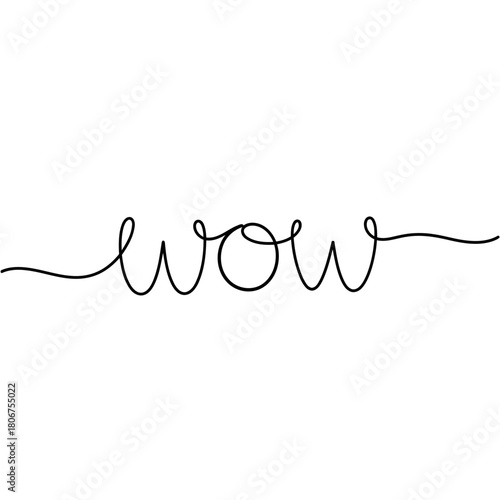 Wow lettering in continuous line style, isolated on, a simple and elegant design for expressing surprise and excitement