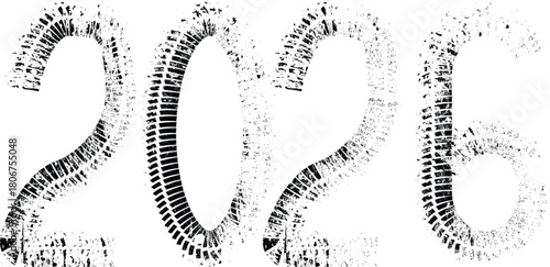 2026 tire track numbers - trucking and transport themed typography for logistic calendars and posters, perfect for American transport companies. Vector illustration
