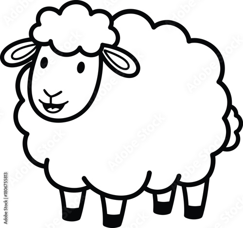 Cartoon sheep drawing cute farm animal vector illustration black white eps silhouette